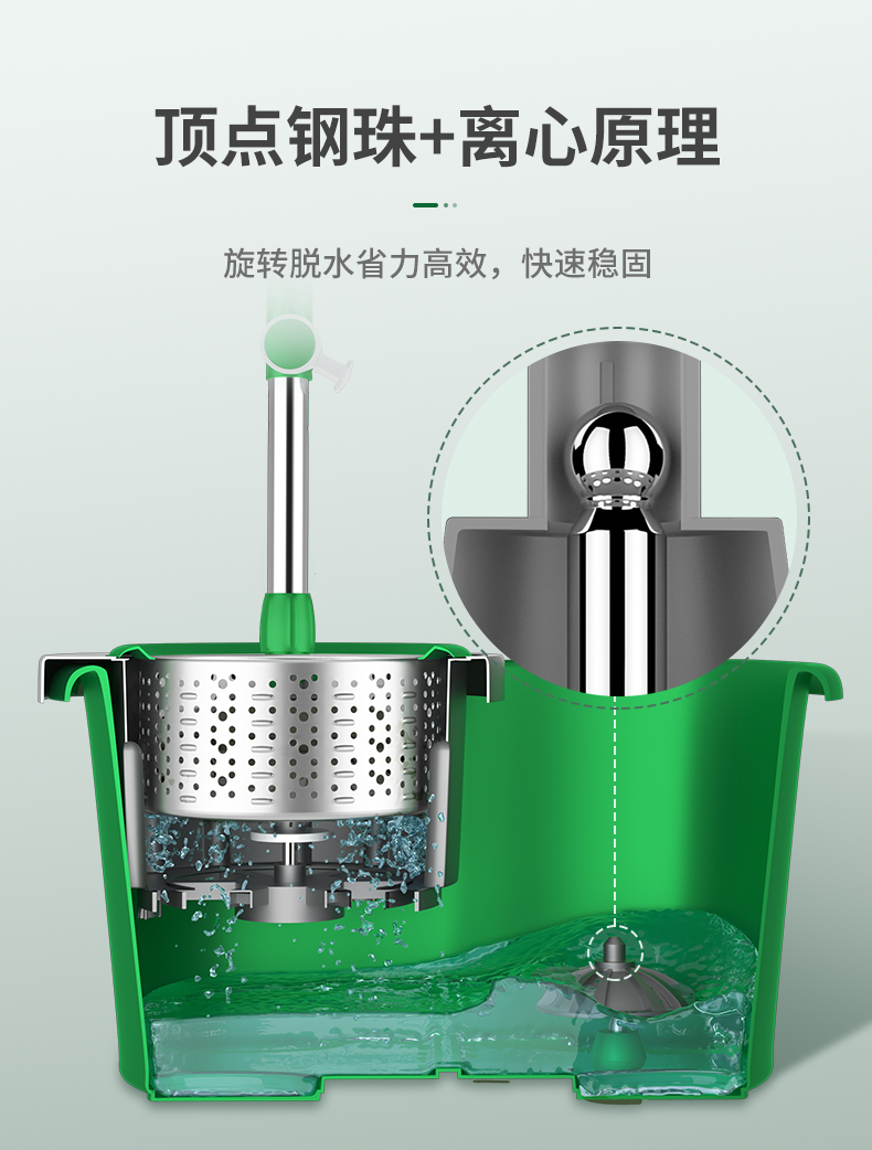 美丽雅 绿行星双驱动手压旋转拖把懒人家用免手洗自动甩水地拖带桶 HC064898