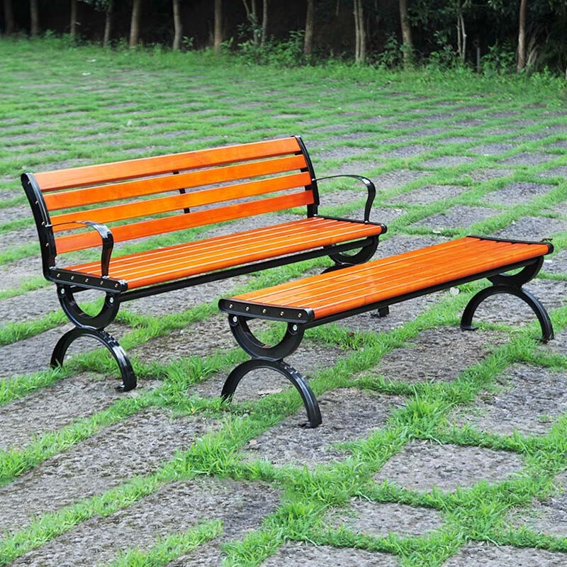 豪景家 公园椅户外铁艺靠背长椅子休闲长凳子防腐实木室外庭院广场座椅 优质防腐木(有靠背)【加厚】1.5m