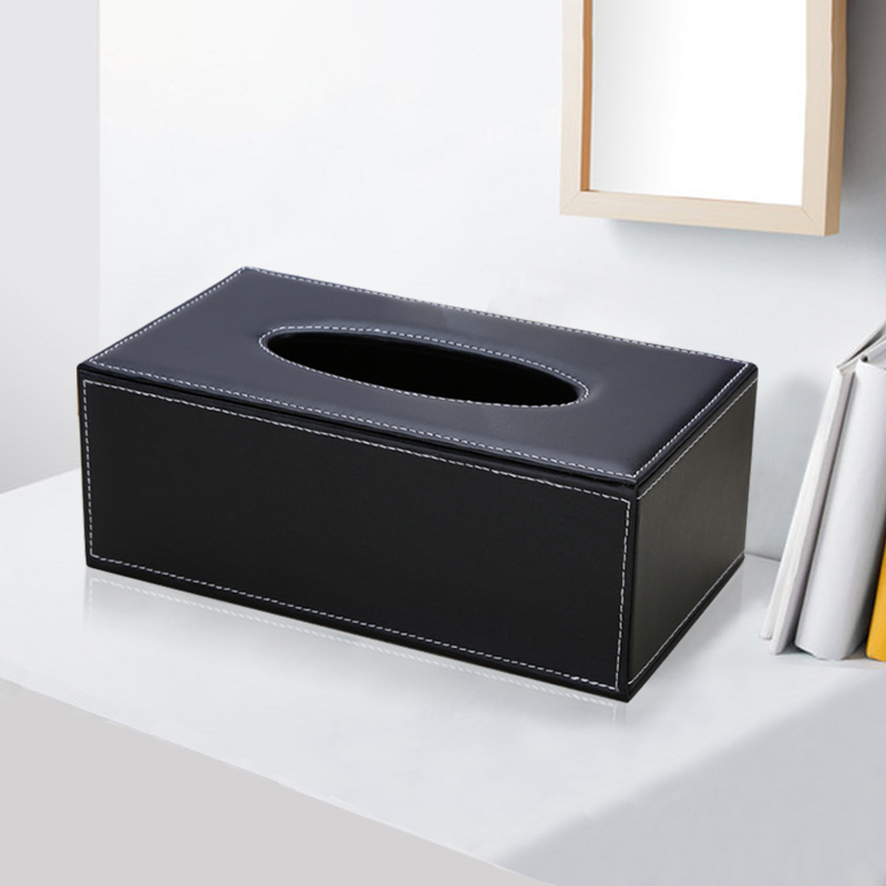 鑫优捷 商务桌面笔筒收纳盒 方形皮革纸巾盒 大号抽纸盒长24*宽12*高9.5cm  黑色