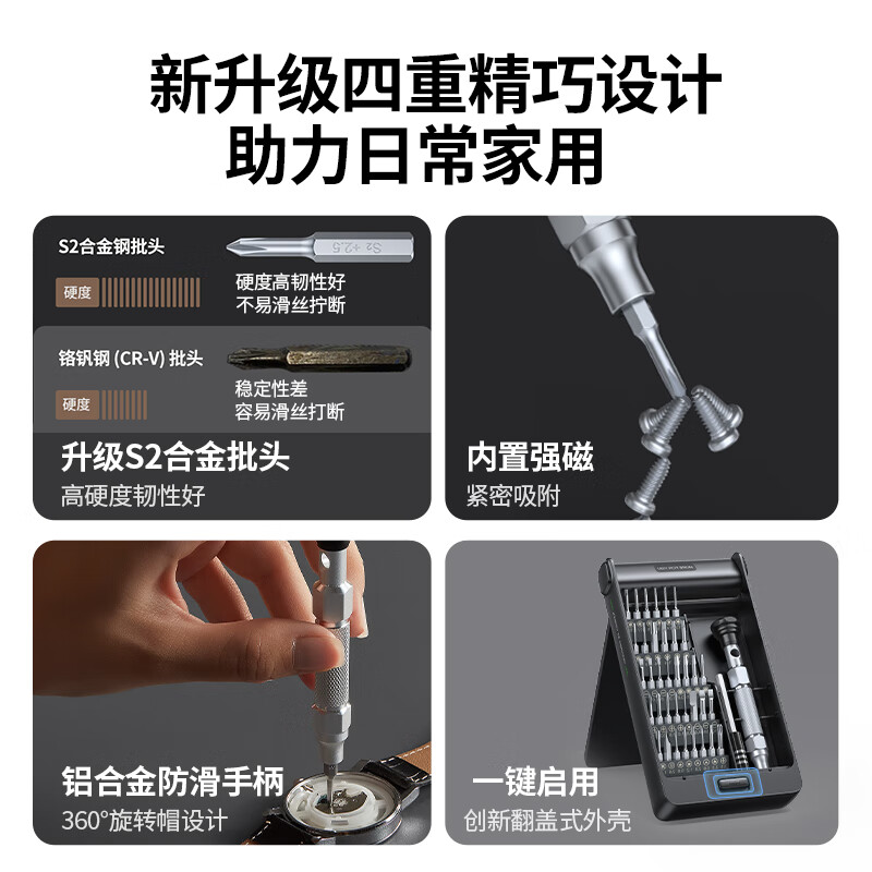 绿联 螺丝刀套装38合一 笔记本电脑手机拆机眼镜维修精密家用工具 便携式多功能批头多功能 15354