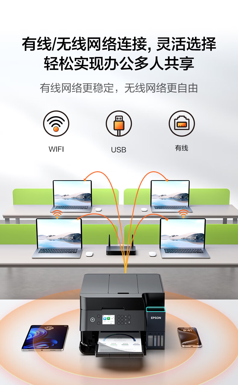 爱普生 L6379  A4幅面墨仓式彩色无线多功能一体机 办公家用 （打印复印扫描 wifi/有线网络 自动双面复印/打印）
