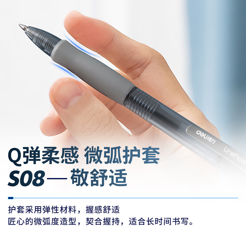 得力 臻顺滑中性笔签字笔 0.5mm子弹头按动笔水笔   12支/盒S08