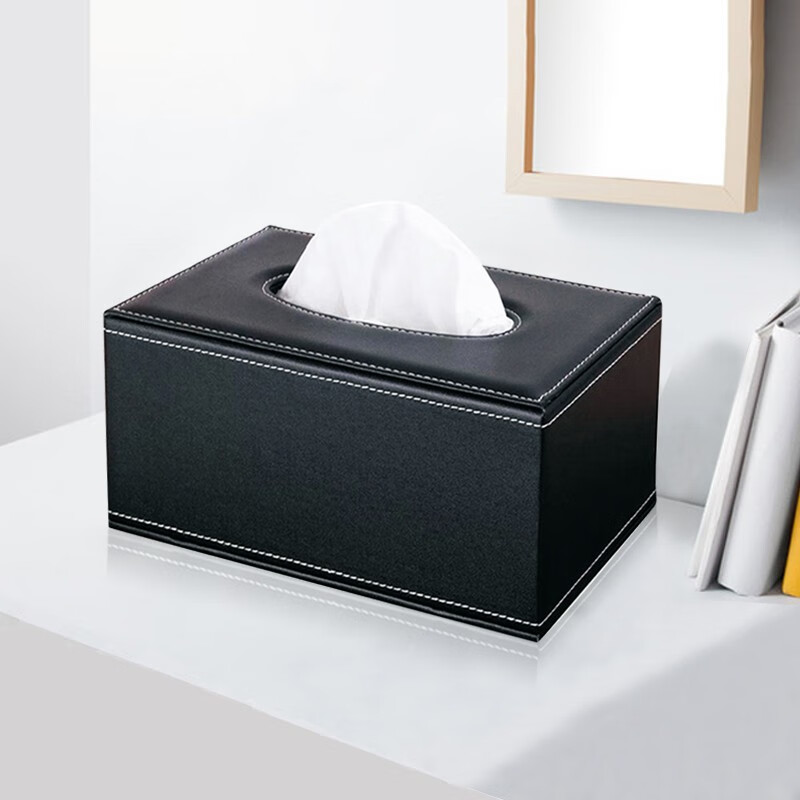 鑫优捷 商务桌面笔筒收纳盒 方形皮革纸巾盒 大号抽纸盒长24*宽12*高9.5cm  黑色