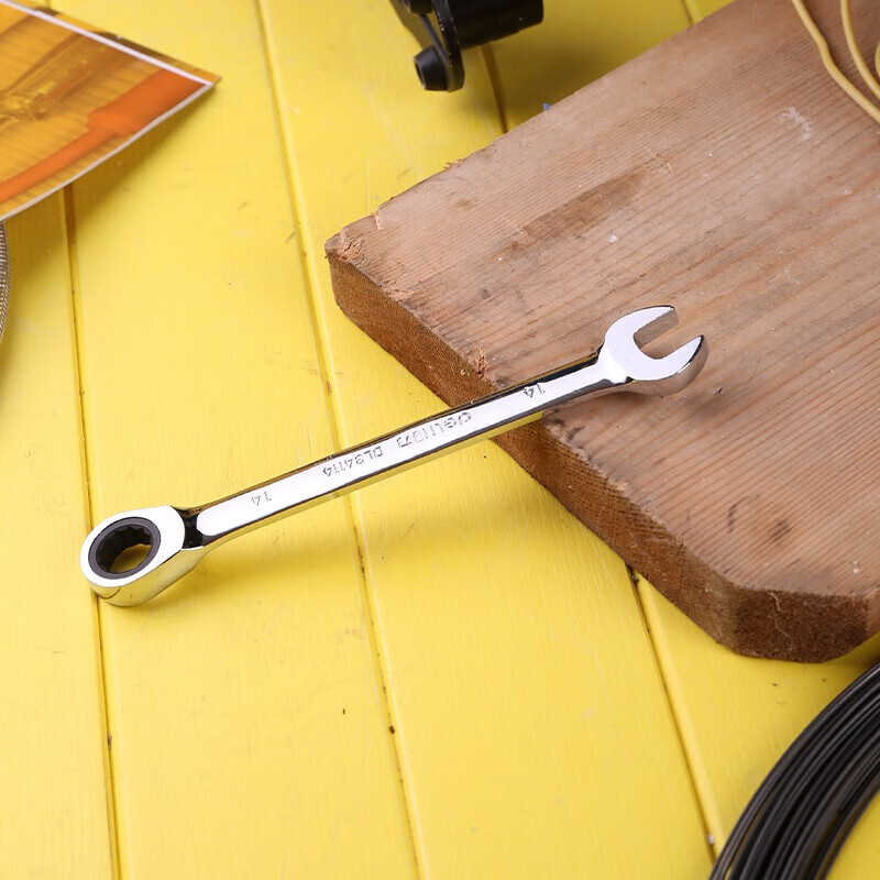 得力 14mm两用扳手汽修梅花开口呆扳手镜面棘轮两用快速扳手套装工具 （DL34114）